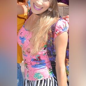 Pinup Couture Women’s Vintage inspired Pink Neverland Pirate Themed Top